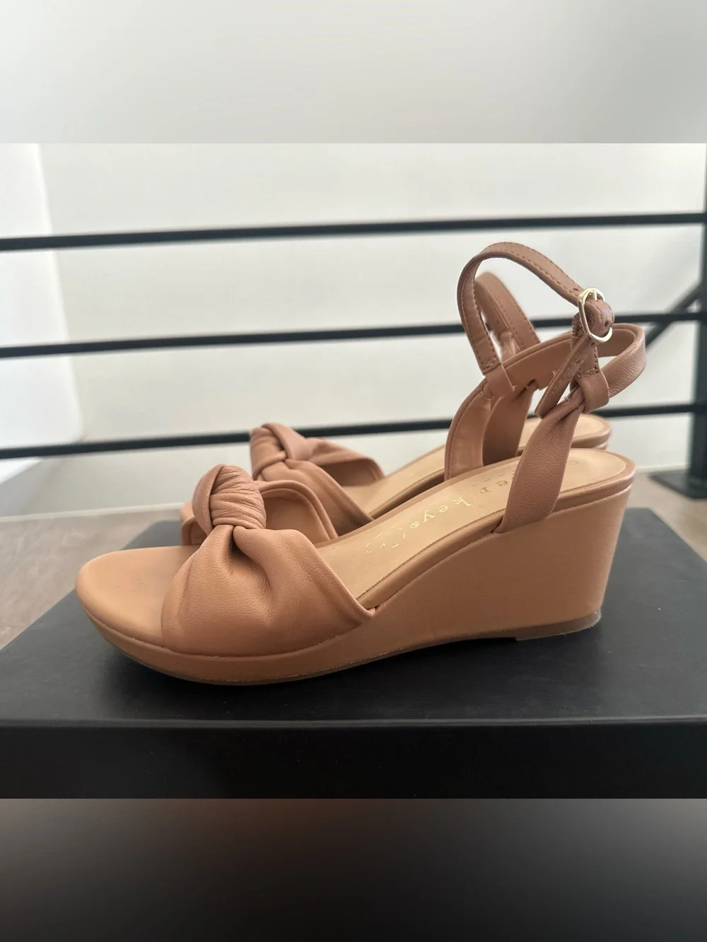 Copper Key Big Girls Wedge Sandals with Knotted Front Strap - Nude Size 3 Youth